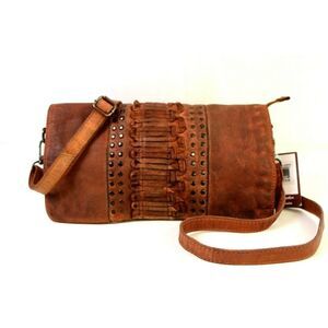 NWT $179 CIVICO 9 COGNAC BROWN GENUINE LEATHER X-BODY SHOULDER BAG HANDBAG PURSE